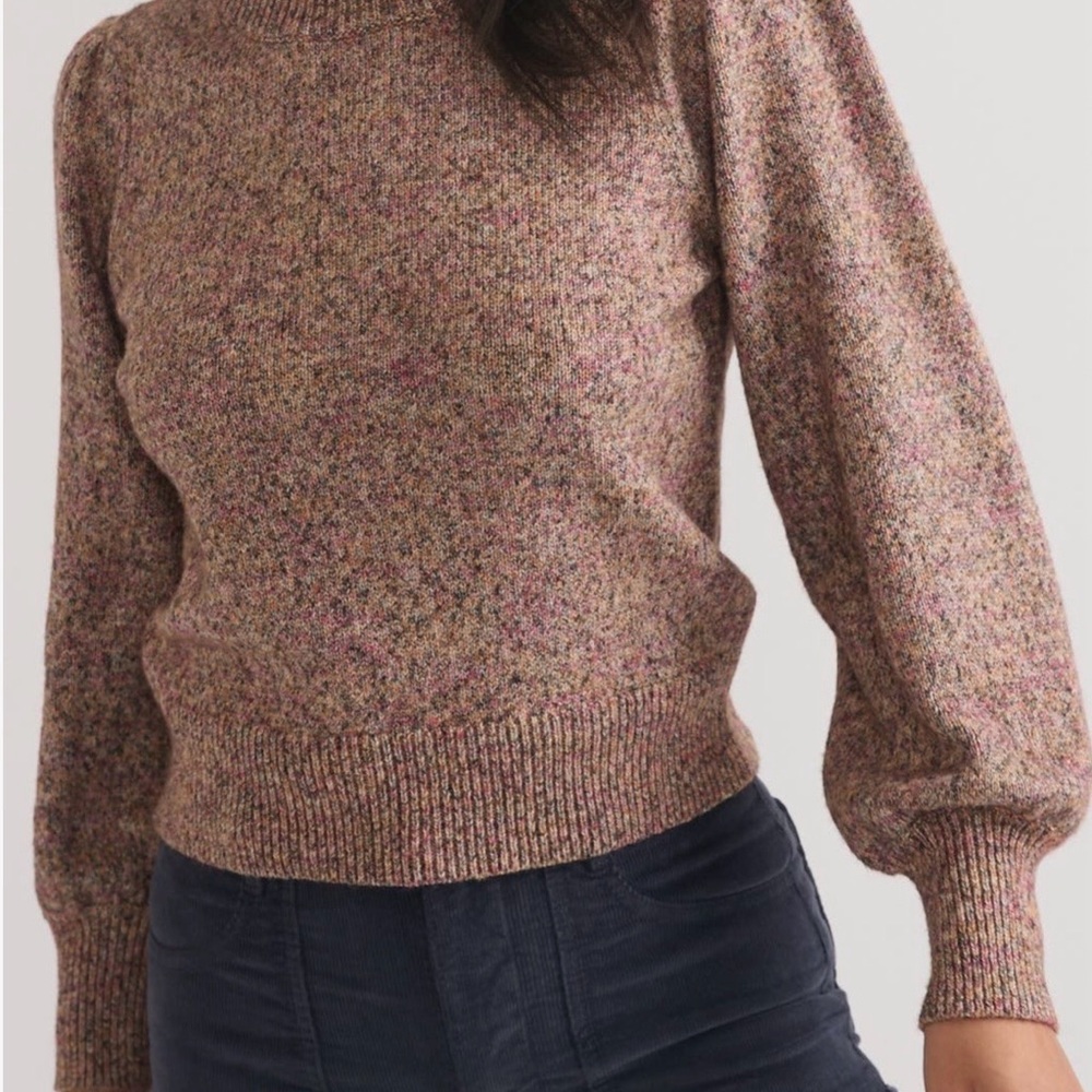 Heathered Mauve Balloon-Sleeve Crewneck Sweater